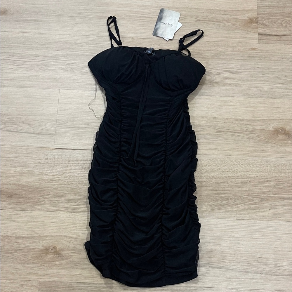 Lily Rose Elegant Black Ruched Mini Dress